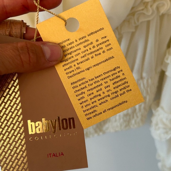 NWT Babylon Collection Italia off the shoulder ruffle top Size 44 in cream - Picture 6 of 8